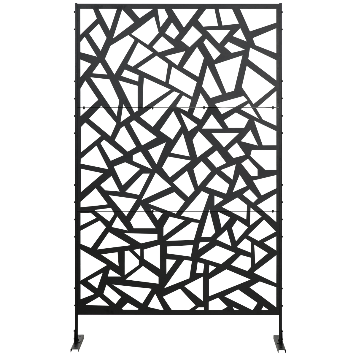 Outsunny Black Steel Garden Partition Screen with Hollow Irregular Design, Freestanding Divider, 198cm