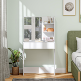 HOMCOM Modern Dressing Table with Large Mirror, Drawer & 3-Tier Open Shelves – Bedroom Vanity, White