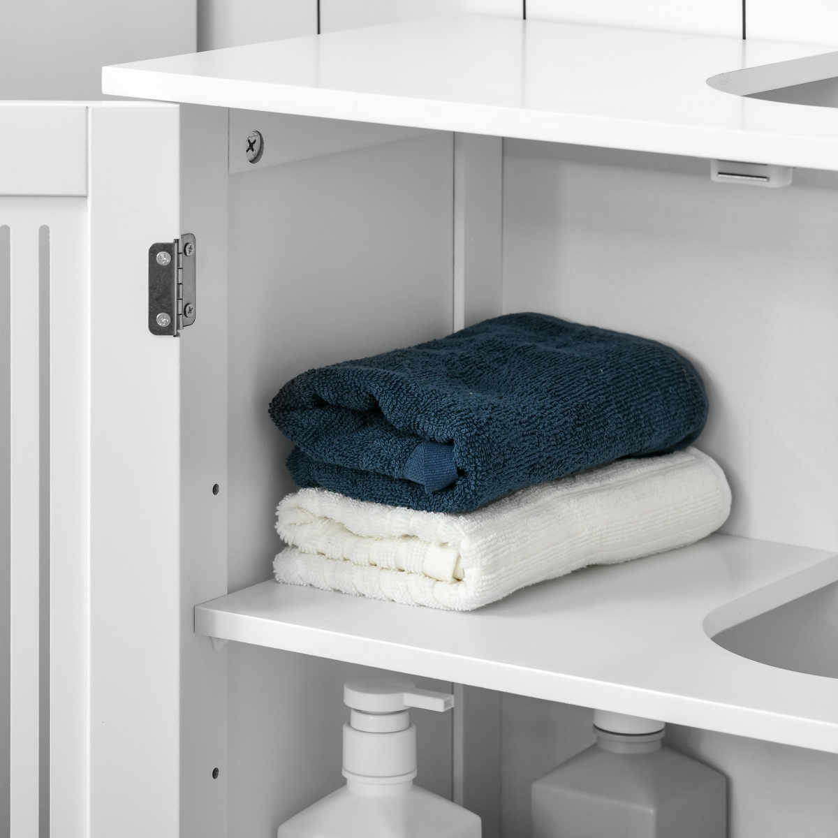 kleankin Under Sink Bathroom Cabinet with 2 Slatted Doors and Movable Shelf – Vanity Unit, White MDF
