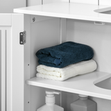 kleankin Under Sink Bathroom Cabinet with 2 Slatted Doors and Movable Shelf – Vanity Unit, White MDF