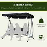 Outsunny 3 Person Steel Garden Swing Chair with Adjustable Canopy – Freestanding Patio Seat, Black