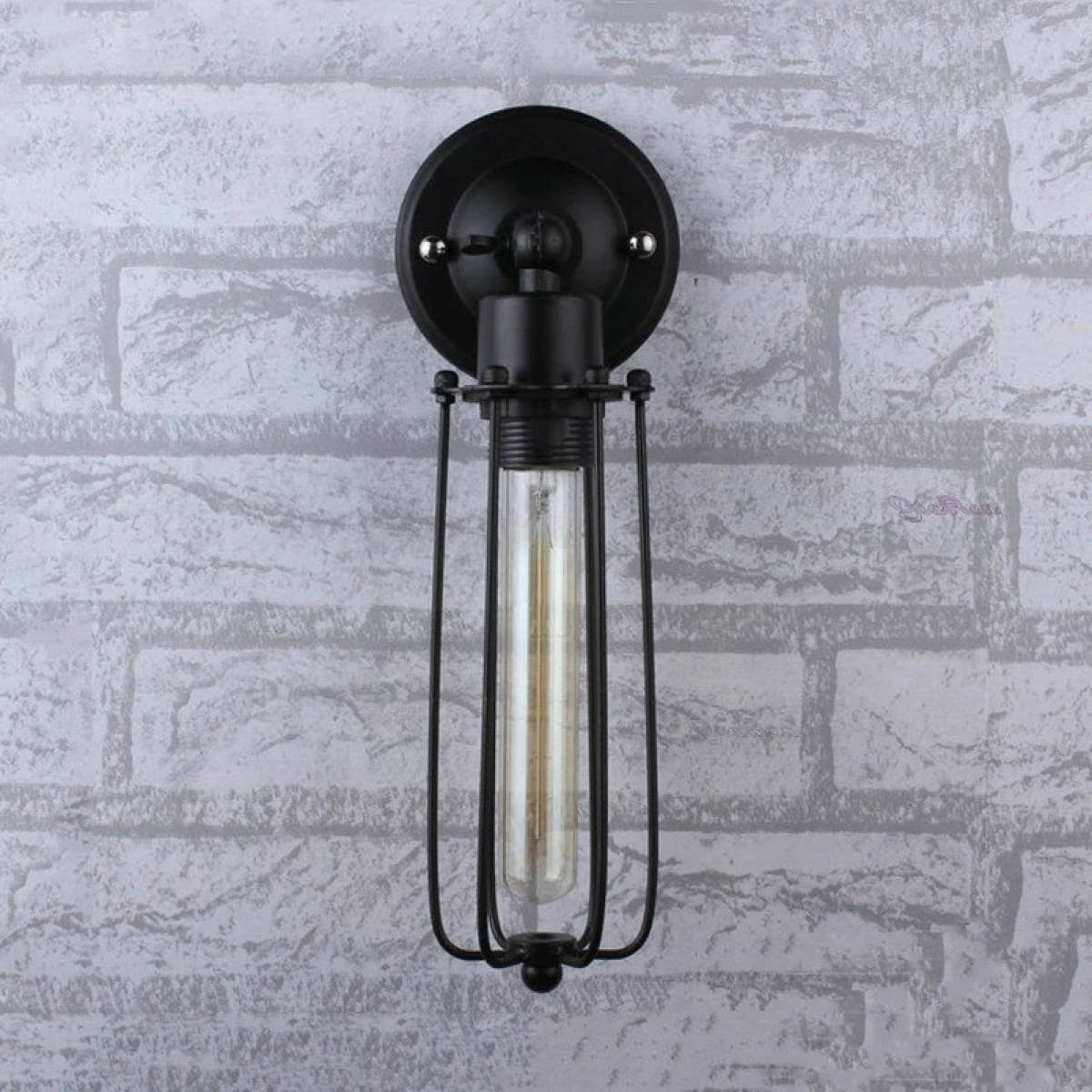 LEDSone Industrial Long Cage Wall Light with Adjustable Arm & E27 Holder – Matte Black Metal Wire Sconce
