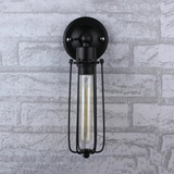 LEDSone Industrial Long Cage Wall Light with Adjustable Arm & E27 Holder – Matte Black Metal Wire Sconce