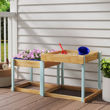 AIYAPLAY 2-Piece Wooden Sandpit and Water Play Table Set with Bottom Liner – Kids Outdoor Play, Natural Wood