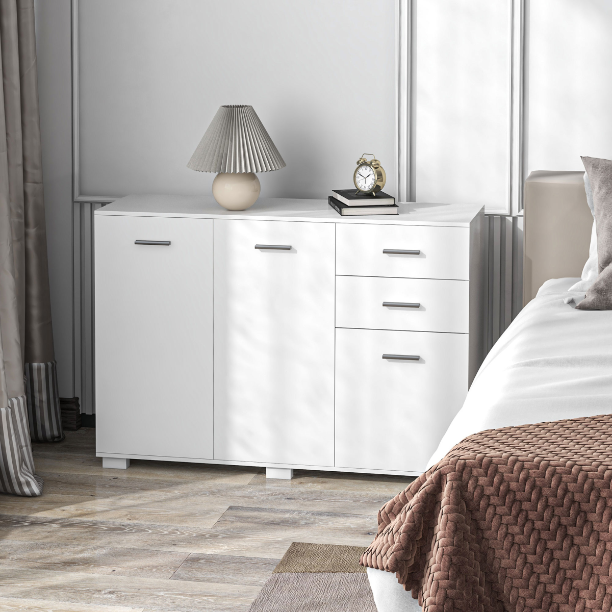 HOMCOM Modern Sideboard Kitchen Storage Cabinet with 2 Drawers, Cupboards & Adjustable Shelves