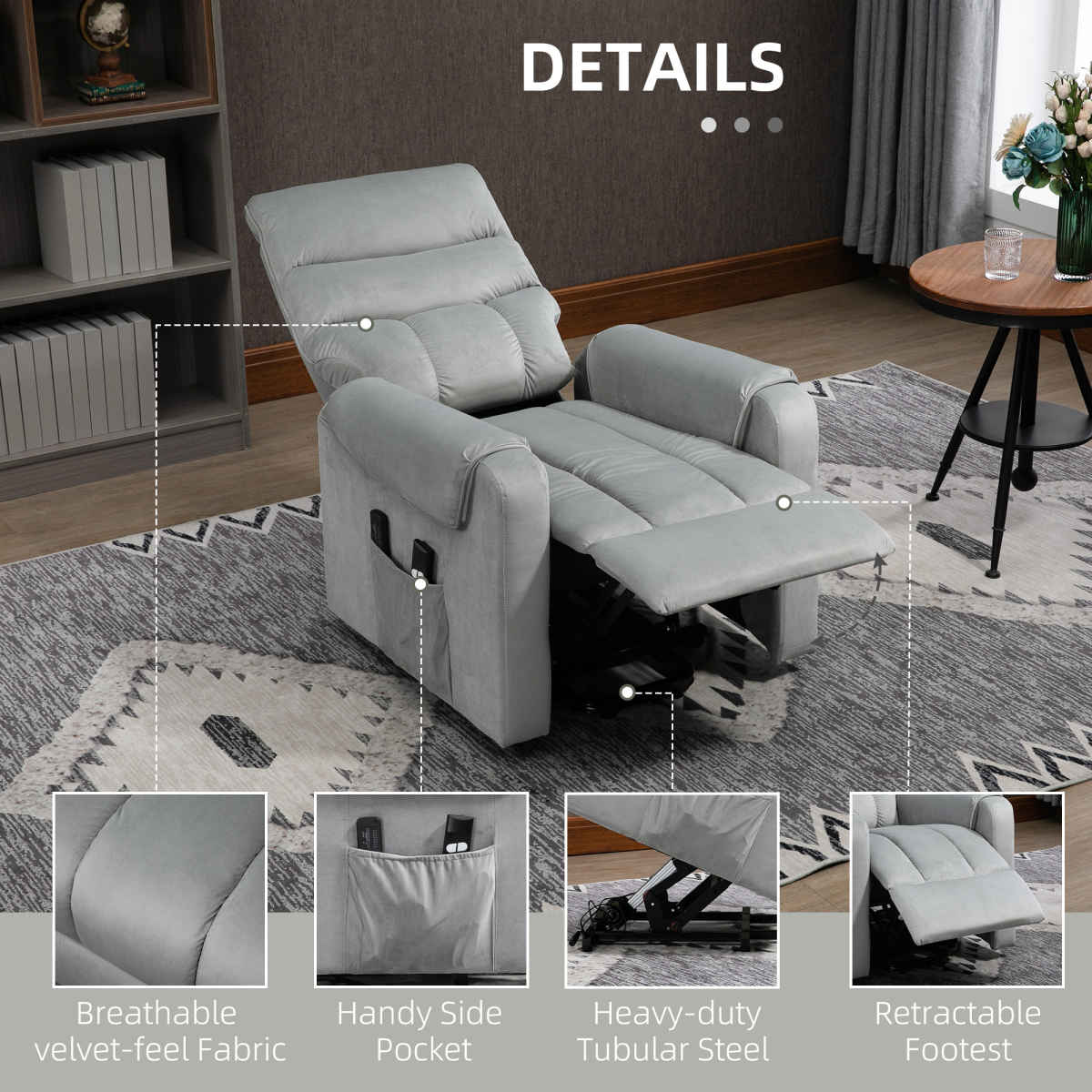 HOMCOM Power Lift Rise & Recliner Chair with Remote Control & Padded Upholstery – Comfort Armchair, Grey
