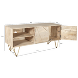 Solid Wood Media Unit with Light Gold Metal Inlay – TV Stand with Storage for Consoles