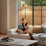 HOMCOM Arc Floor Lamp for Living Room, Free Standing Tall Lamp, Gold Tone