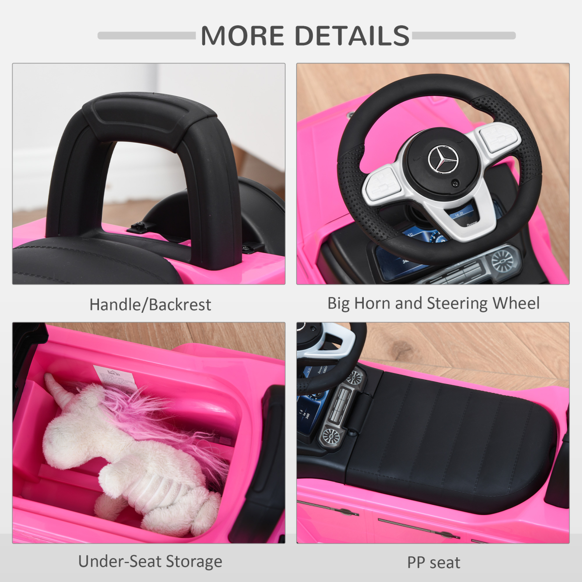 HOMCOM Mercedes-Benz G350 Kids Sliding Ride-On Car with Under-Seat Storage – 3-in-1 Toddler Push Car, Pink