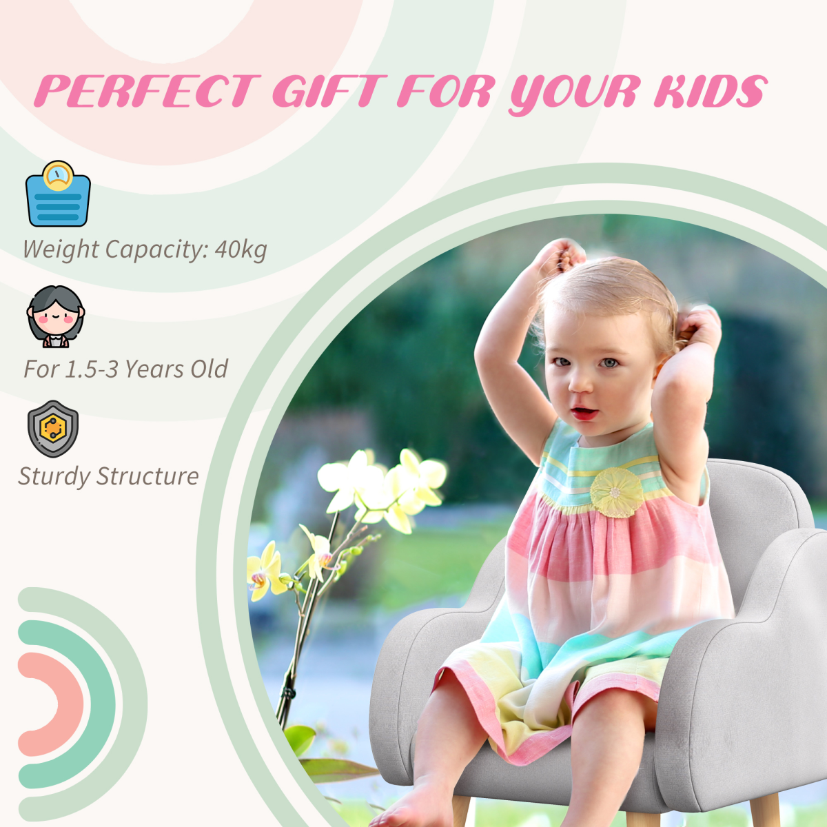ZONEKIZ Cloud-Shaped Toddler Armchair – Kids Mini Chair for Playroom & Bedroom, Grey