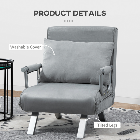 Dimension diagram of the HOMCOM foldable sofa bed armchair