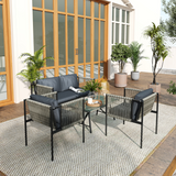 Outsunny 4 Seater Rattan Garden Furniture Set with Tempered Glass Coffee Table – Outdoor Sofa Set, Grey