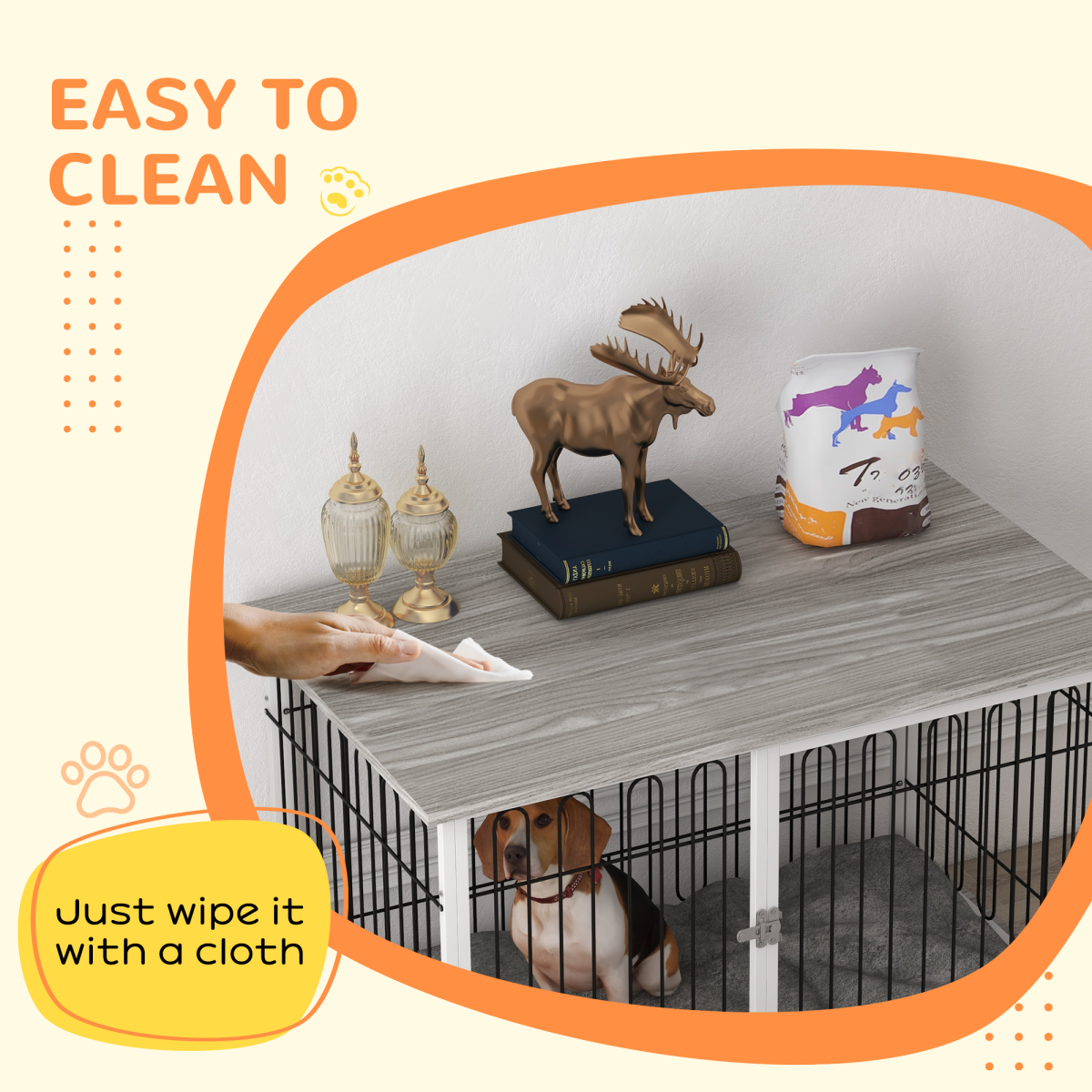 PawHut Dog Crate Furniture End Table with Soft Cushion & Lockable Door – Indoor Kennel for Dogs up to 35kg