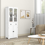 HOMCOM 160cm Kitchen Cupboard Storage Cabinet with Glass Door, Drawer & Adjustable Shelves – Pantry Unit