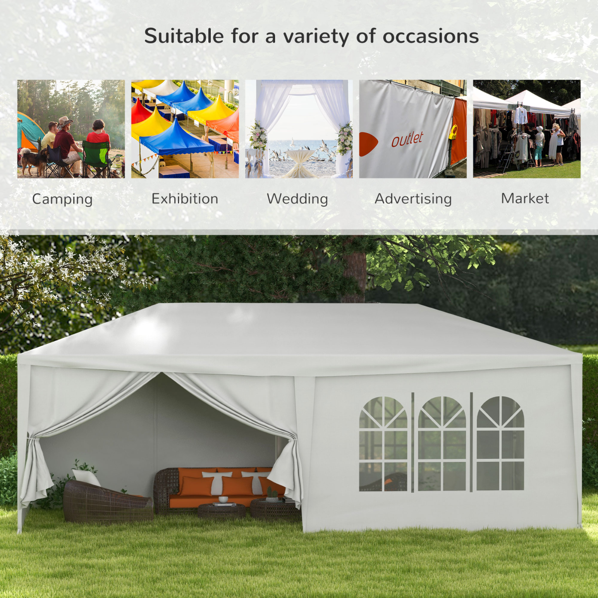 Outsunny 6x3m Gazebo Party Tent with Removable Side Walls & Windows – Outdoor Garden Event Canopy, White