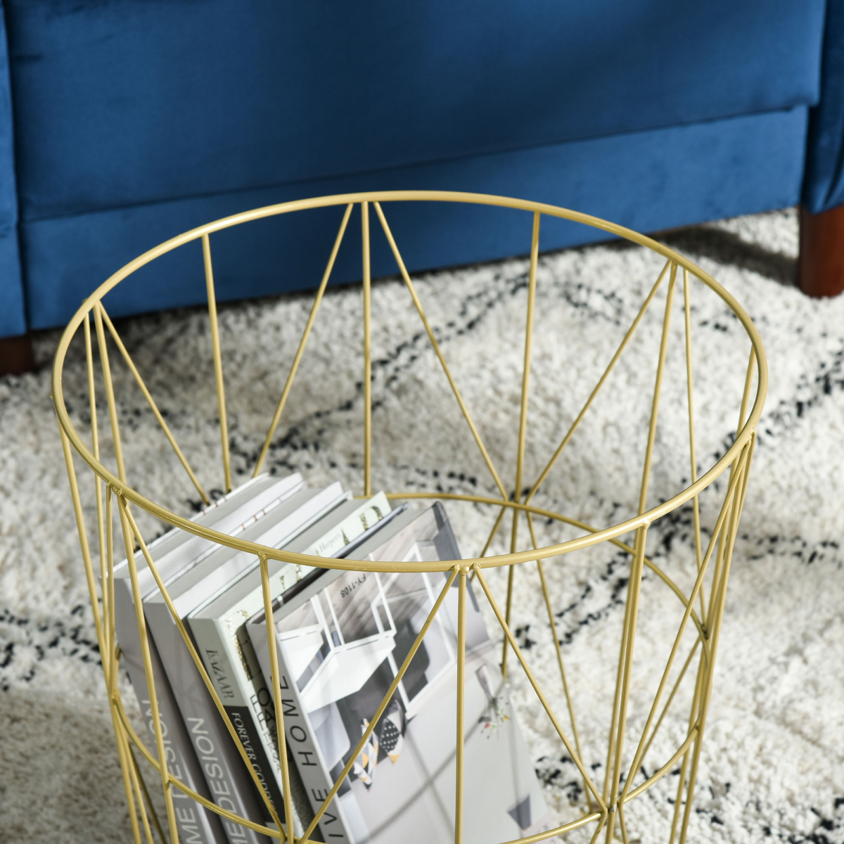 HOMCOM Set of 2 Nesting Side Tables with Marble-Effect Removable Top and Basket – Gold Steel Frame, White