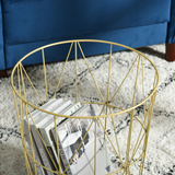 HOMCOM Set of 2 Nesting Side Tables with Marble-Effect Removable Top and Basket – Gold Steel Frame, White
