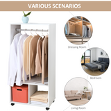 Open Wardrobe Clothes Rail with Hanging Rod, Shelves and 4 Lockable Wheels – Bedroom Storage, White