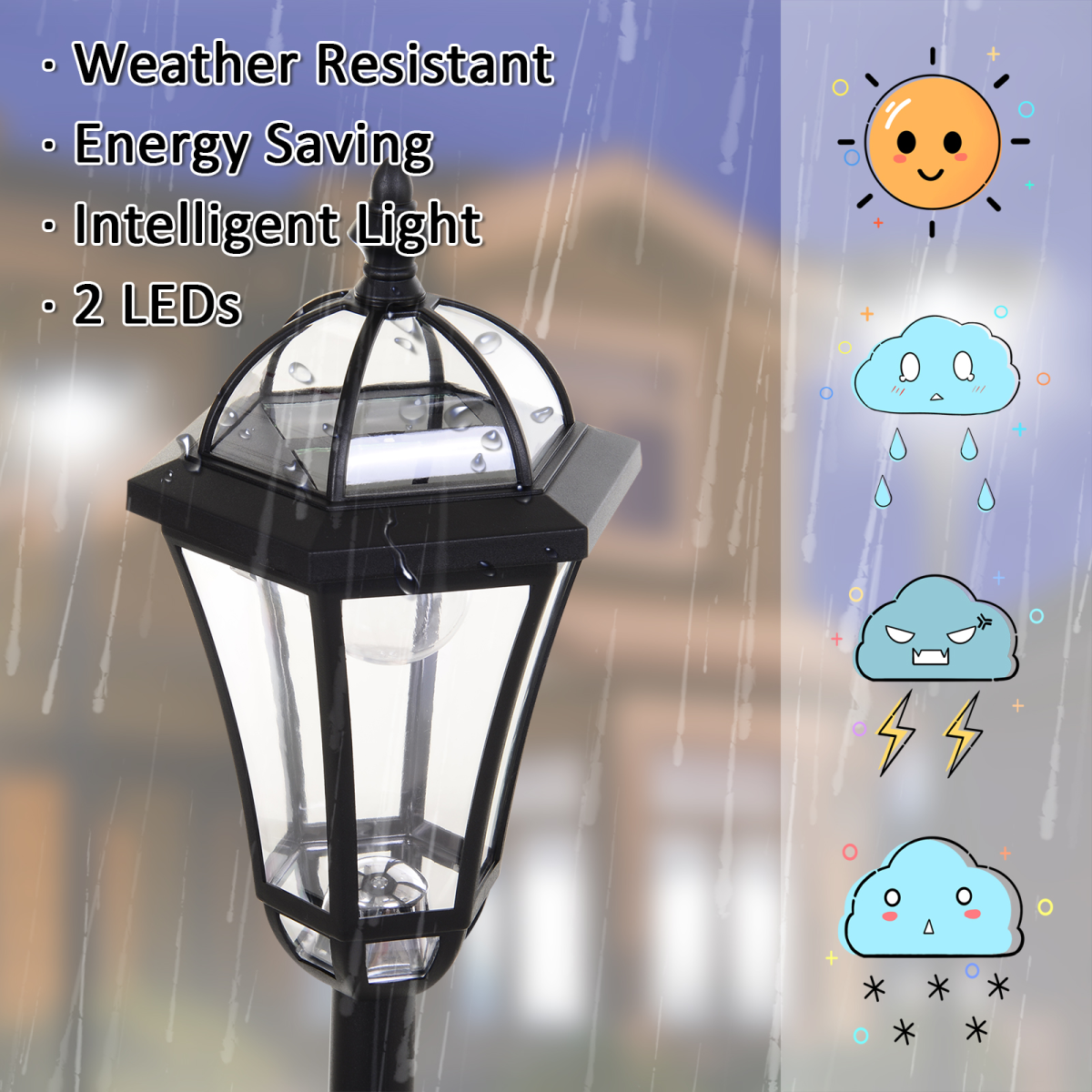 Outsunny Set of 2 Solar LED Garden Lamp Posts with Adjustable Four-Section Poles – Lantern Lights, Black