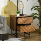 HOMCOM Side Cabinet with 2 Drawers, Herringbone Pattern – Storage Unit with Anti-Tipping Straps, Walnut Brown