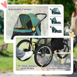 PawHut 3 Wheel Pet Stroller for Small & Medium Dogs with Canopy & Storage – Foldable Cat Pram, Green