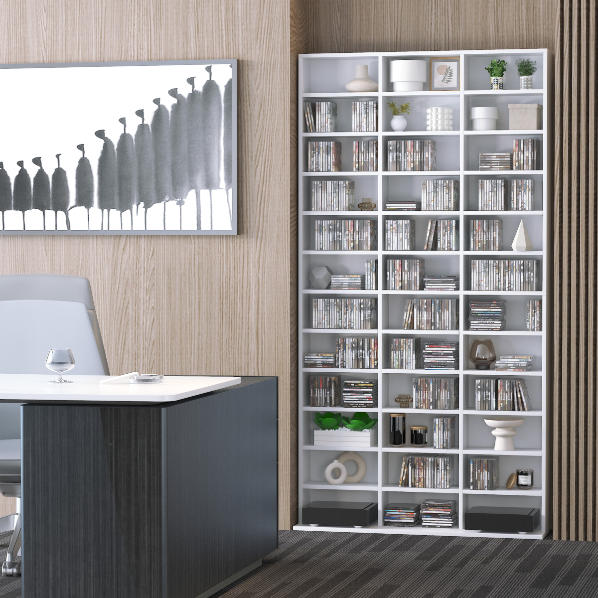 HOMCOM CD & DVD Media Storage Shelf Rack with Wooden Frame – Living Room Display Unit, White