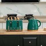 HOMCOM Pebbled 1.7L Rapid Boil Kettle & 4-Slice Toaster Set – Matching Breakfast Duo, Green