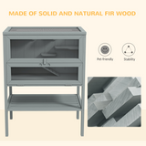 PawHut Wooden Hamster Cage with Storage Shelf & Openable Top – Multi-Platform Small Animal Habitat, Grey
