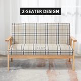 HOMCOM 2 Seater Linen-Look Loveseat Sofa with Rubber Wood Frame – Checked Design, Compact Small Sofa