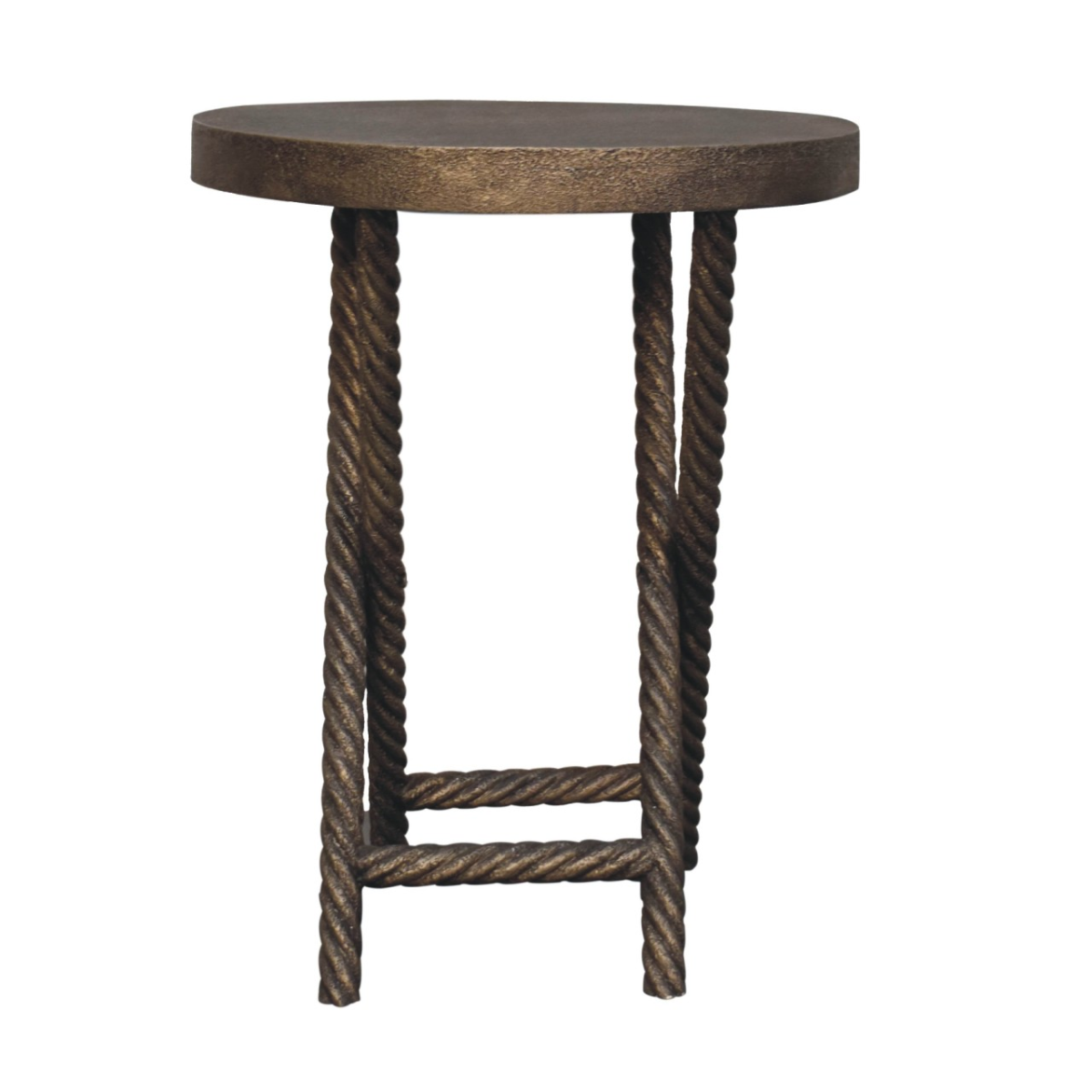 Artisan Furniture Metallic Rope Side Table – Solid Mango Wood, Rope-Design Legs for Living Room