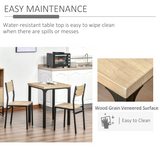 Compact 3-Piece Dining Set with Table & 2 Chairs – Wood-Effect Tops, Metal Legs, Small Spaces