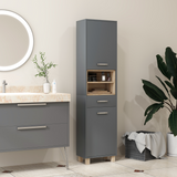 HOMCOM Bathroom Storage Unit with Two Cabinets, Open Shelves & Drawer – Freestanding Tall Cabinet, Grey