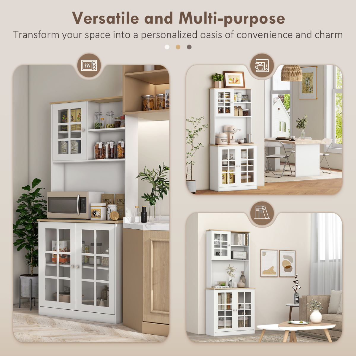 HOMCOM 183cm Sideboard with Grid Glass Doors & Internal Shelves – Kitchen & Dining Room Storage