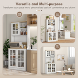 HOMCOM 183cm Sideboard with Grid Glass Doors & Internal Shelves – Kitchen & Dining Room Storage