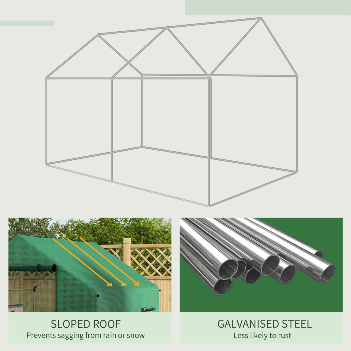 Outsunny 2 x 3m Tunnel Greenhouse with UV PE Cover, Wide Roll-Up Door & Mesh Windows – Steel Frame, Green