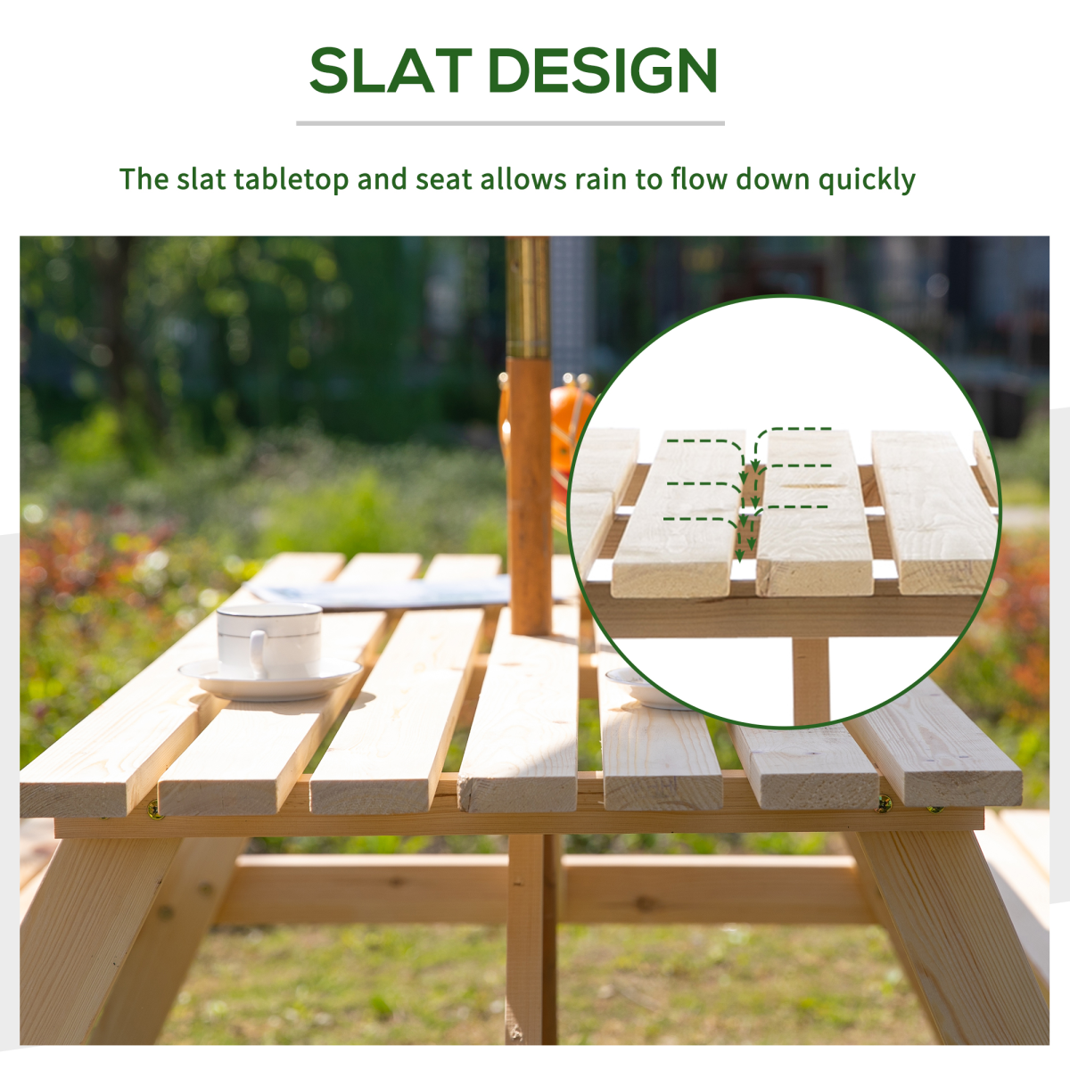 Outsunny 4-Seater Wooden Picnic Table Set with Parasol Cutout, Hand-Finished Fir Wood – Pub-Style Seating