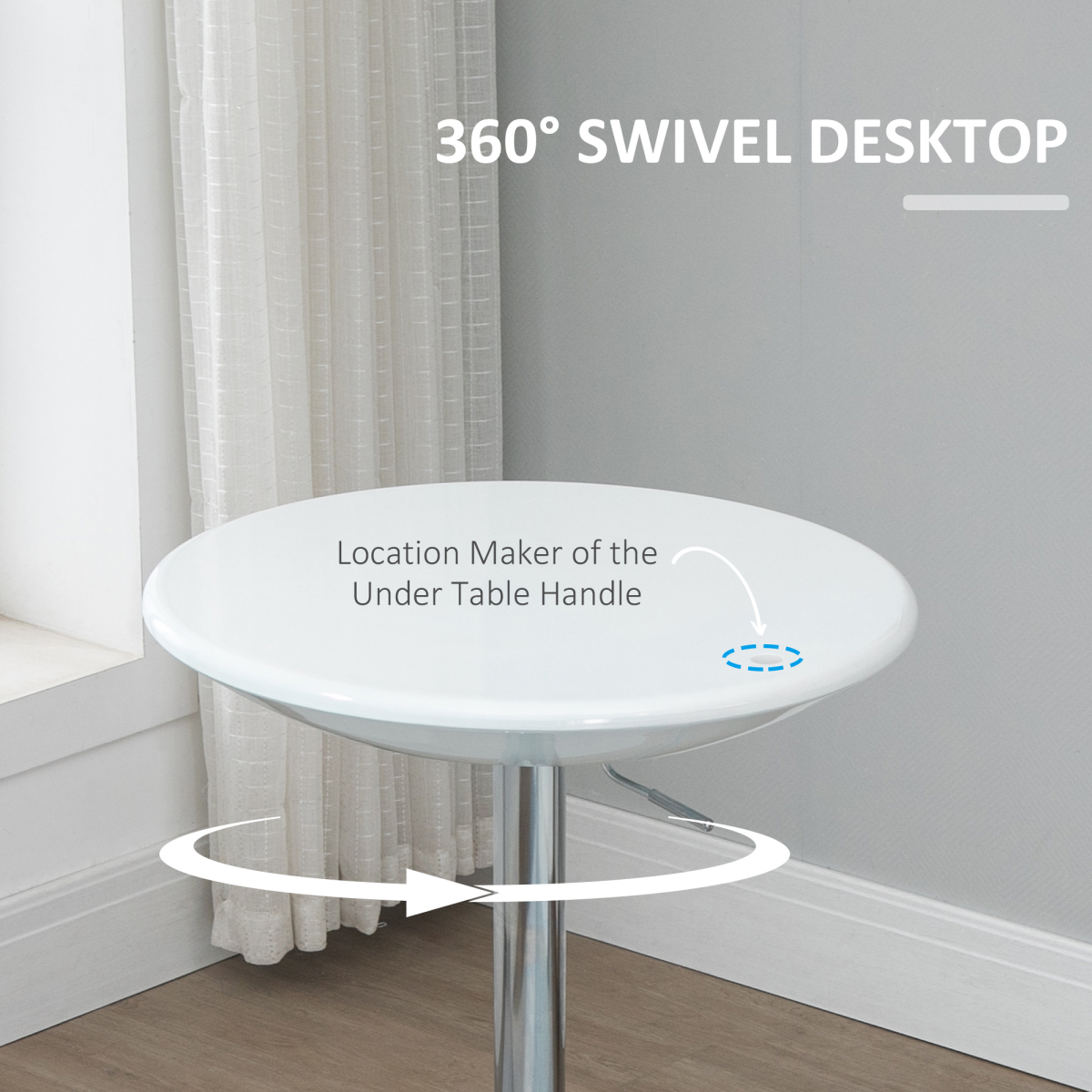 HOMCOM Bistro Pub Table with 360° Swivel Painted Top & Height-Adjustable Steel Base – Home Bar Counter Table, White