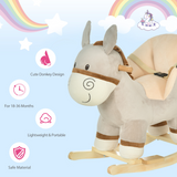 HOMCOM Kids Ride-On Rocking Donkey with Sound Button, Handlebars, Seat Belt and Plush Body – Ages 18-36 Months