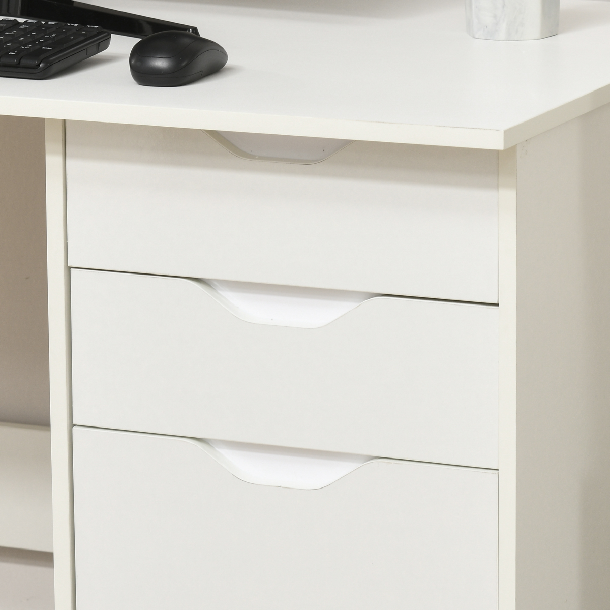HOMCOM Computer Desk with 3 Drawers, High Gloss Finish & Legroom – Home Office Workstation, White