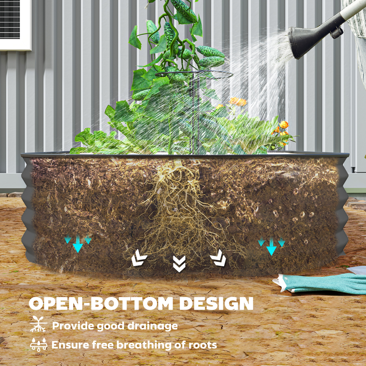Outsunny Set of 2 Galvanised Steel Raised Garden Beds with Open Bottoms – Outdoor Planters, Dark Grey