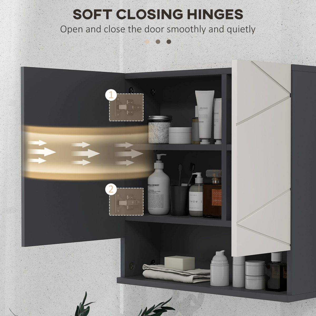 kleankin Wall Mounted Bathroom Storage Cupboard with Mirror and Shelf, Light Grey