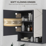 kleankin Wall Mounted Bathroom Storage Cupboard with Mirror and Shelf, Light Grey