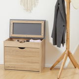 HOMCOM Entryway Shoe Bench with Cushion & Storage Cabinet – Hallway Seat, Natural