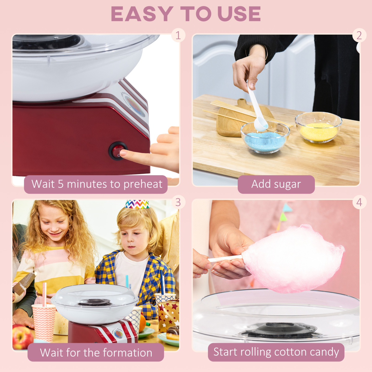 HOMCOM 450W Stainless Steel Candy Floss Machine with On/Off Switch – Party Fun at Home, Red/White