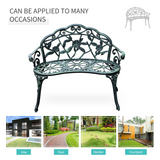 Outsunny Cast Aluminium Garden Bench with Rose Pattern & Curved Seat – Antique Verdigris Patio Chair
