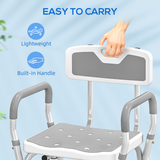 HOMCOM Padded Shower Stool with Arms, Back & 4 Suction Foot Pads – Height Adjustable Bath Seat, Grey