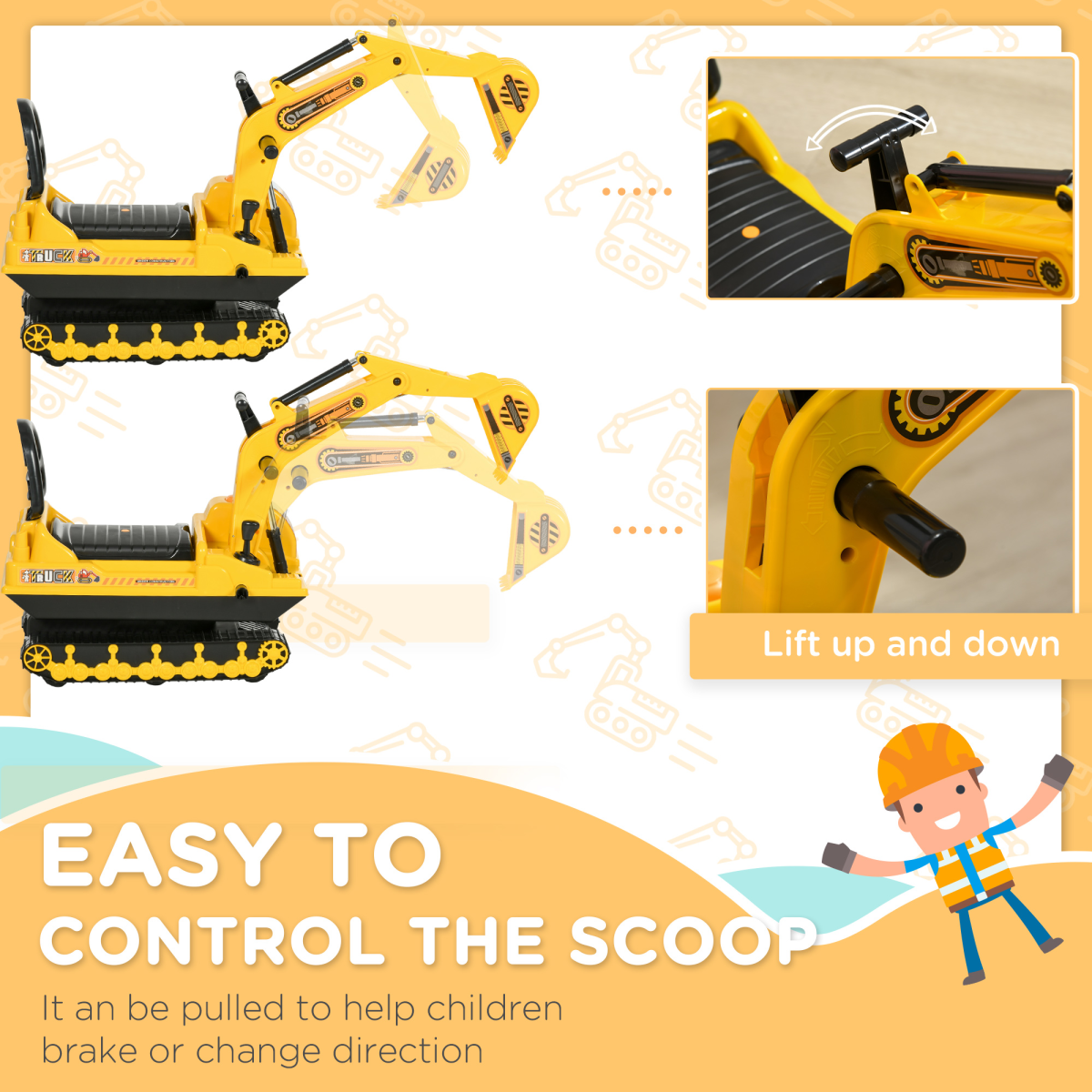 HOMCOM Kids Ride-On Excavator Toy with Rotating Body & Storage Box – 2-in-1 Toddler Walker Digger