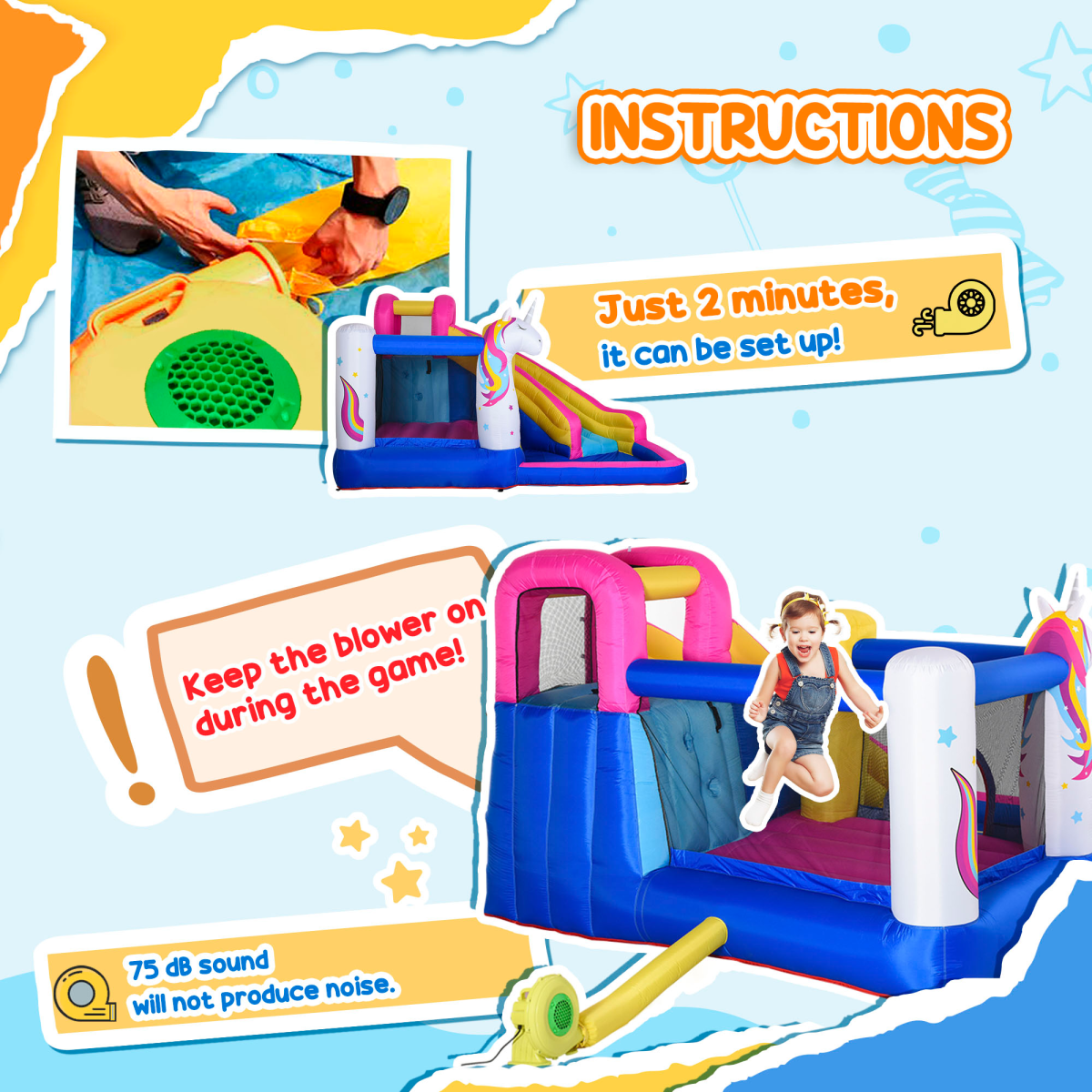 Outsunny 5 in 1 Bouncy Castle with Slide, Pool, Trampoline, Climbing Wall & Blower – Kids Ages 3-8