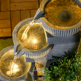 Outsunny Solar Powered Water Fountain with Waterfall, LED Lights & Flower Pot – Garden Water Feature, Dark Grey