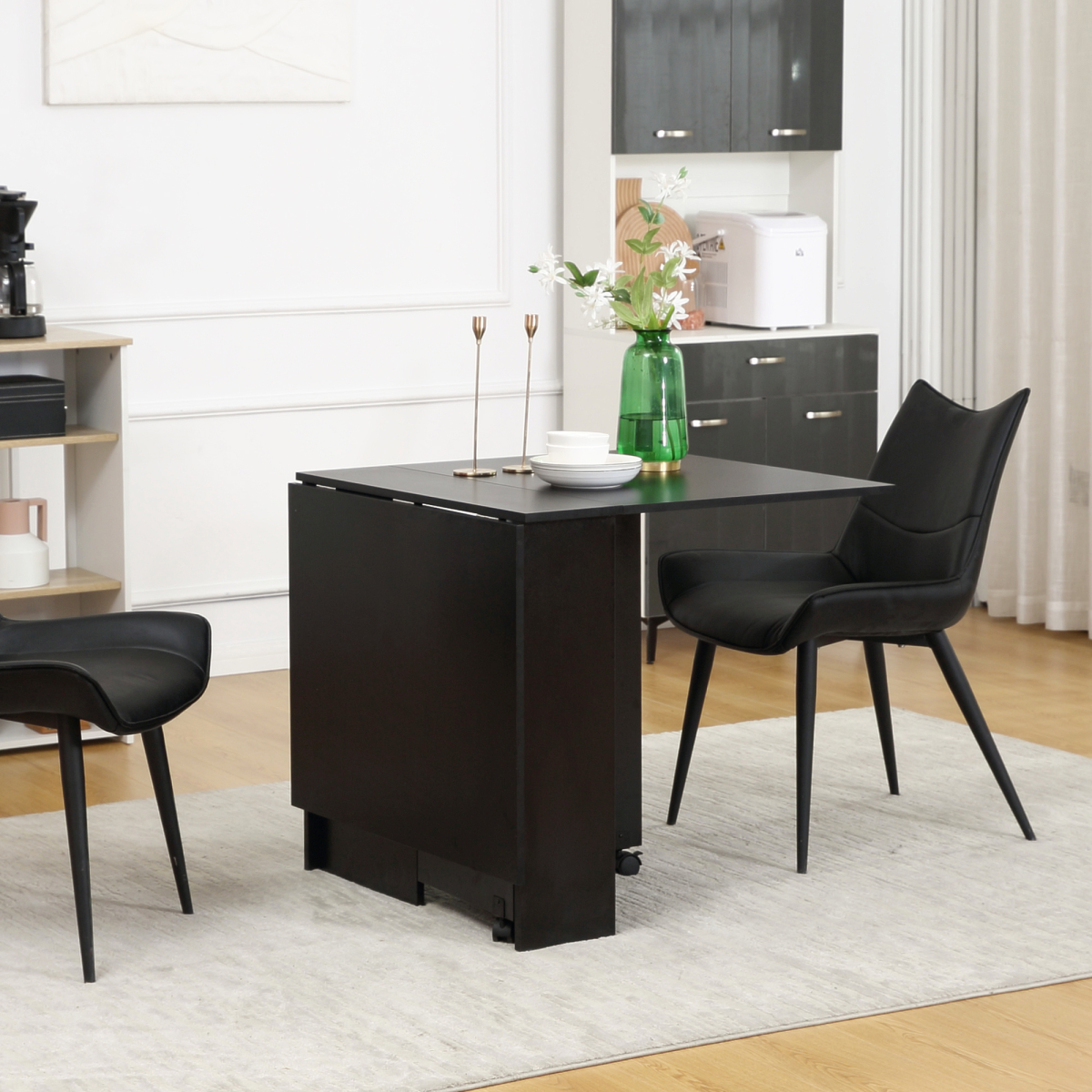 HOMCOM Rolling Drop Leaf Folding Kitchen Table with Open Shelves & Wheels – Space-Saving Dining Cart